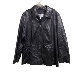 Nine West Sz Lg 100% Leather Long Leather black jacket